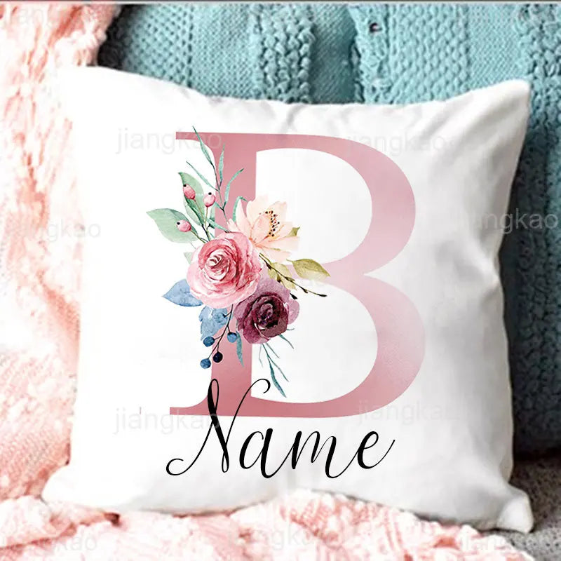 Personalised Pillow Cases Custom Initial Flower with Name Cushion Cover Decortion Pillowcase Housewarming Birthday Wedding Gifts