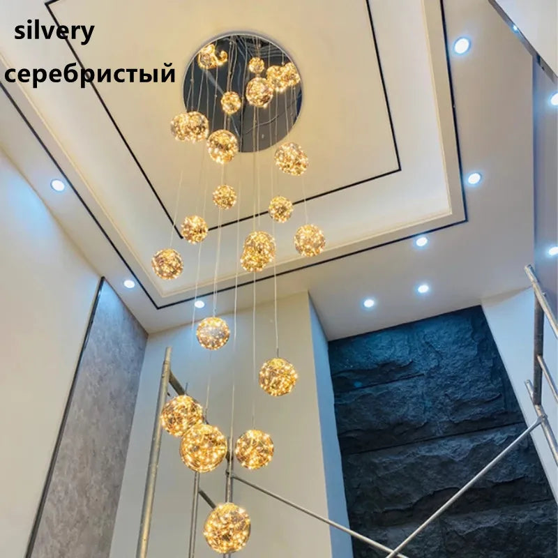 Modern Led Chandelier Glass Ball Dimmable for Staircase Living Room Pendant Lamps Home Decor Lighting Suspension Design Lusters