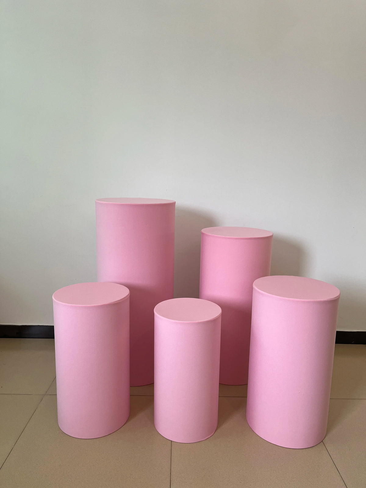 Metallic Gold and Silver Pink Red BLue White Shiny Fabric Stretch Cloth Elastic Pedestal Cylinder Table Covers Party Decoration