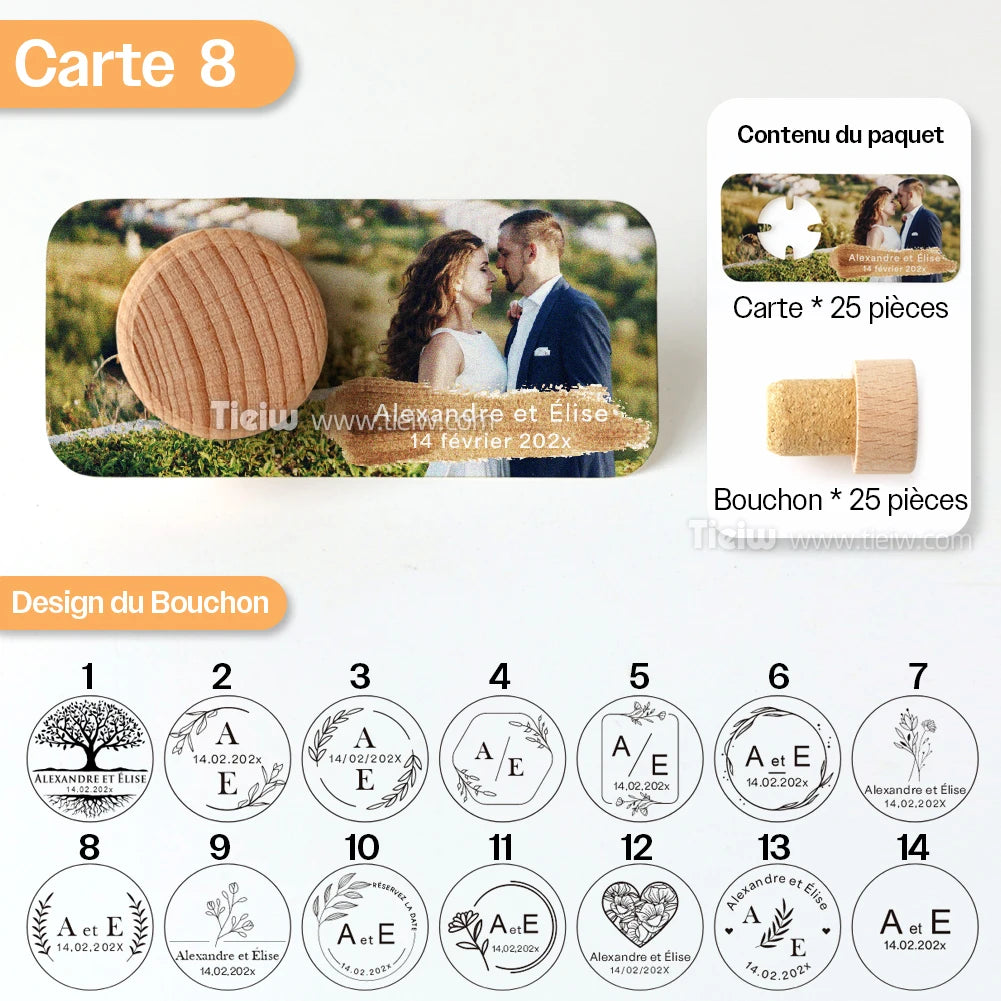 Personalized Cork bottle cap with thank you card for Marriage guests, embaved Wood thank you gifts, personalized Souvenirs for eco-friendly and rustic reception