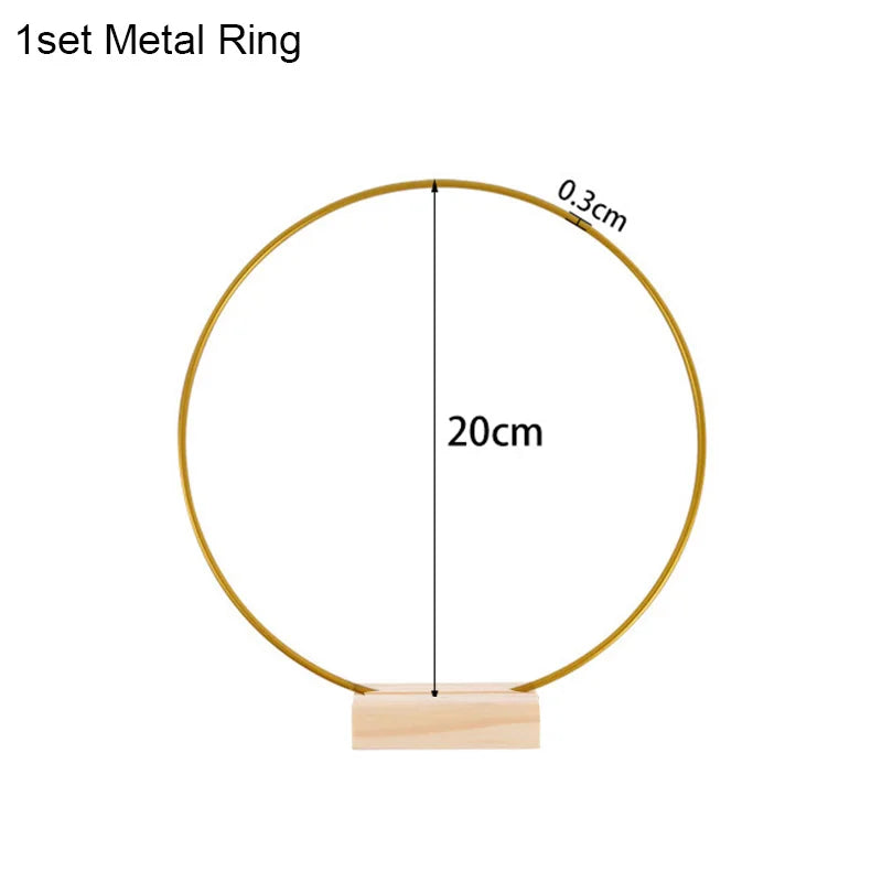 20-35cm Wedding Flower Garland Metal Gold Wreath Ring Wooden Base Wedding Birthday Party Table Decor DIY Wreath Catcher Crafts