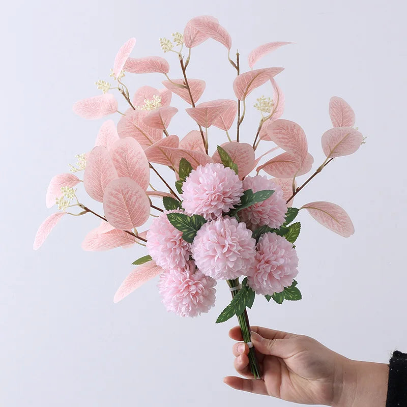 White Fake Flowers Blue Bouquet Hydrangea Artificial Flowers Chrysanthemum Silk Flowers Artificial for Decoration Flower