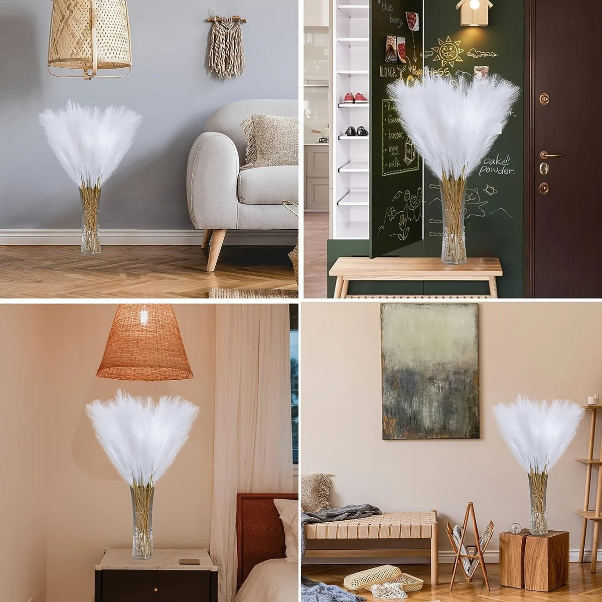 10Pcs White Faux Pampas Grass Artificial Pompass Branches for Home Room DIY Decor Elegance Ideal Boho Garden Wedding Decoration