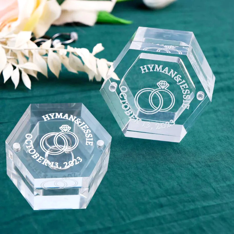 Acrylic Ring Box Hexagon Fully Transparent Ring Box Custom Bridesmaid Wedding Gifts for Personalized Wedding Ring Box