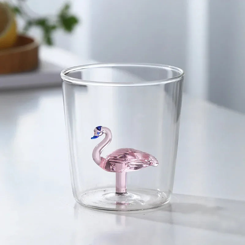 Glass Cup 3D Cartoon Animal Shape Glasses Home Cute Water Coffee Glass Single Layer Cup with Guests Juice Cold Drink Cup