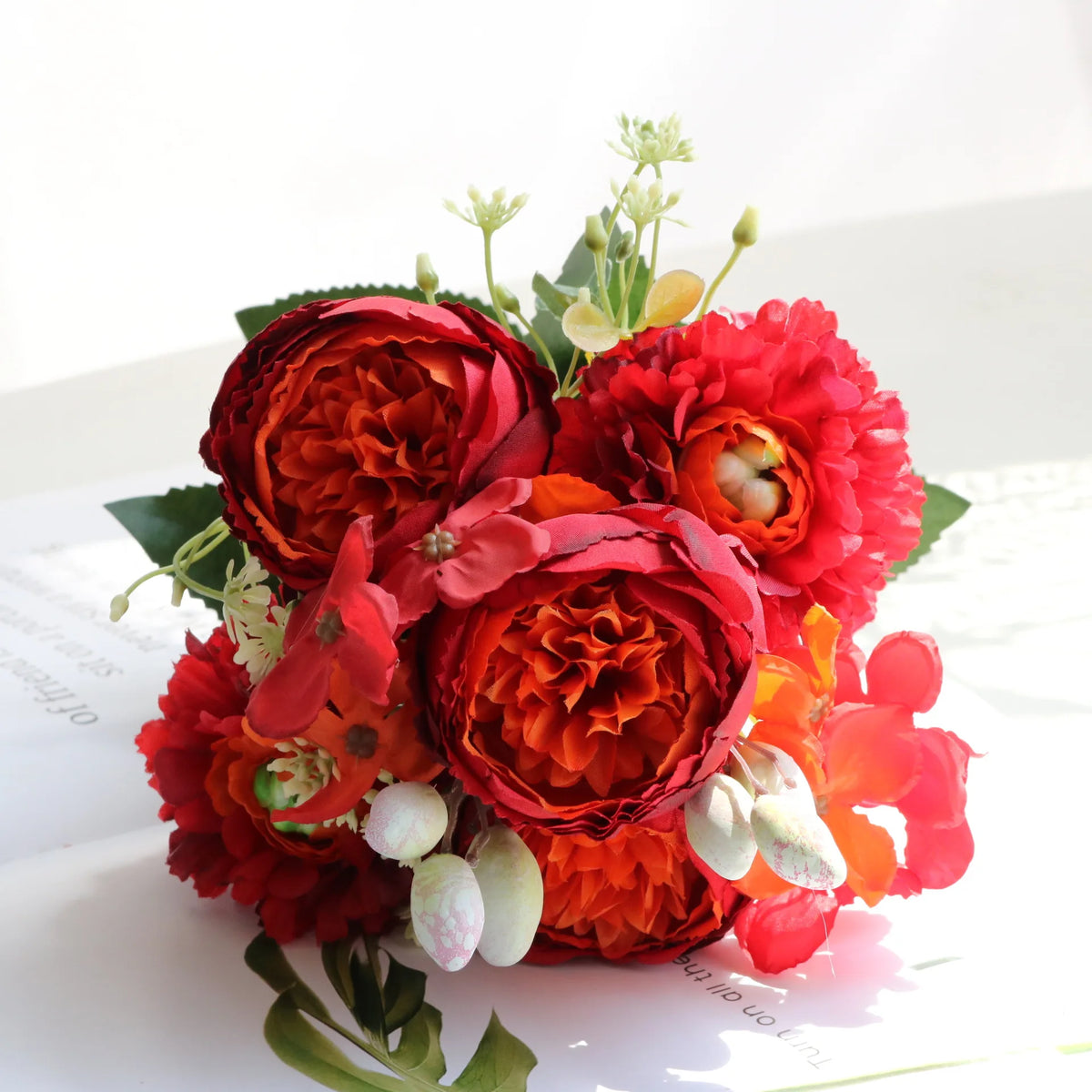 Hot Selling 1pcs/30cm Rose Pink Silk Bouquet Peony Artificial Flower 5 Big Head 4 Small Bud Bride Wedding Home Decoration Artifi