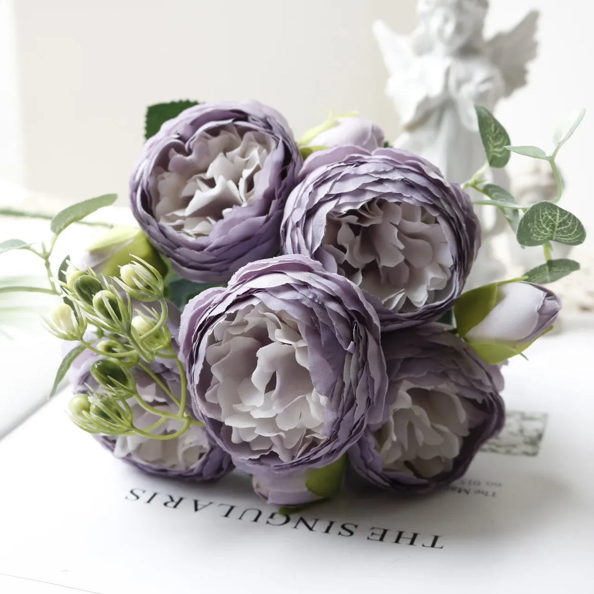 30cm Rose White Peony Artificial Flowers Bouquet 5 Big Head and 4 Bud Cheap Fake Flowers for Home Wedding Decoration Indoor