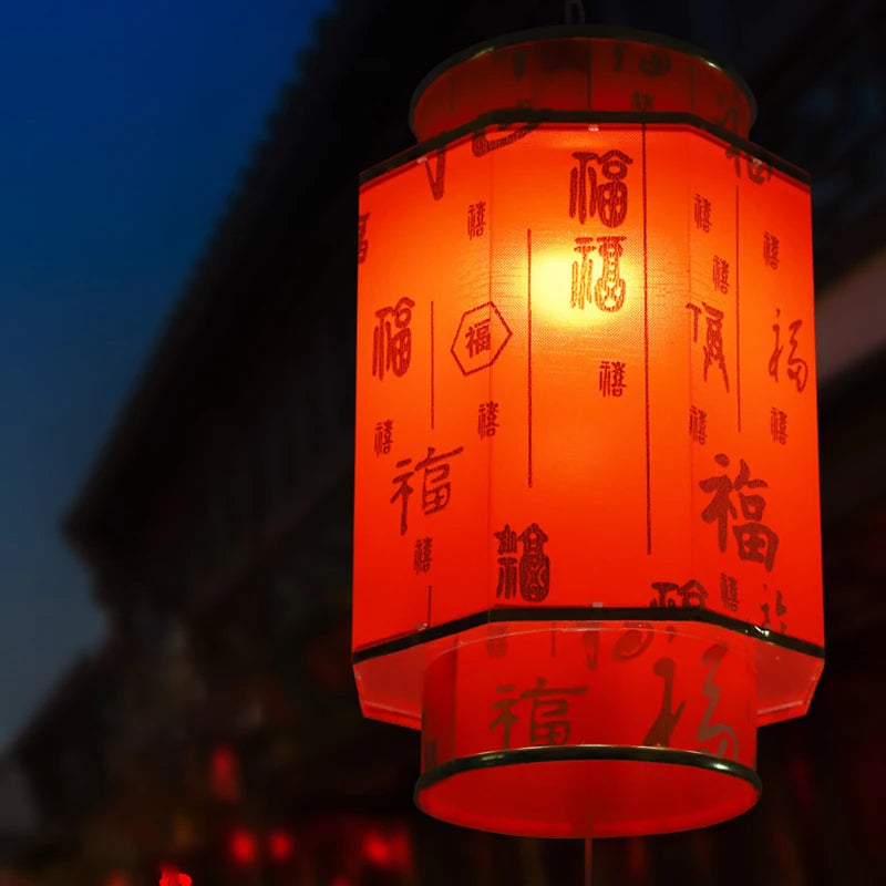 Chinese Red Lantern Chandelier Manual Material Outdoor Waterproof Sunscreen Printed Antique Sheepskin Festival Decor Lantern