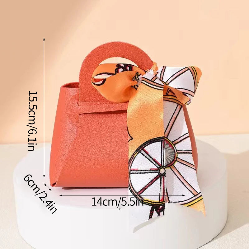 1PCS Leather Gift Bags Bow Ribbon Packaging Bag Wedding Favour Distributions Bags Eid Mubarak Candy Packaging Box Mini Handbag