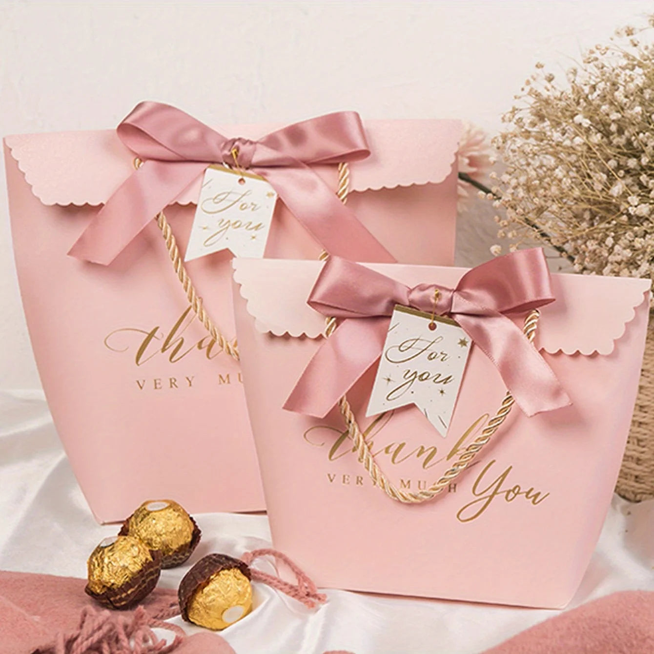 5/10pcs, Pink Thank You Handbag, Valentine's Day Gift Packaging Bags, Thank You Handbag, Hand-held Candy Boxes - Wedding & Party