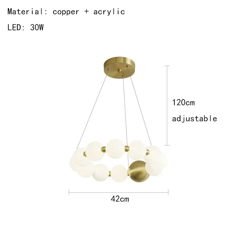 French Pearl Necklace Dining Chandelier Nordic Living Room Chandelier Full Copper Chandelier Buddha Bead Acrylic Lamp