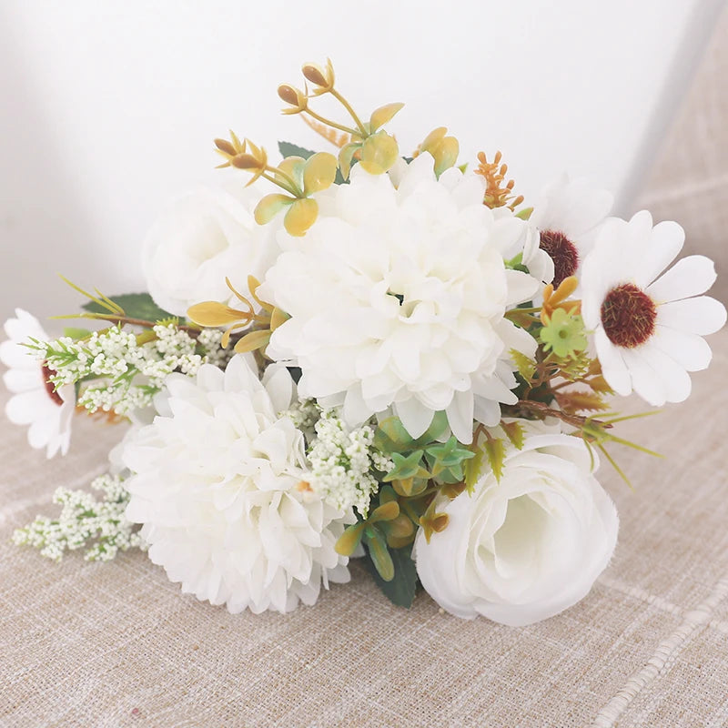 Autumn Artificial Flowers Rose Bride Bouquet Wedding Christmas Living Room Table Decoration For Vase Home DIY Fake Plants