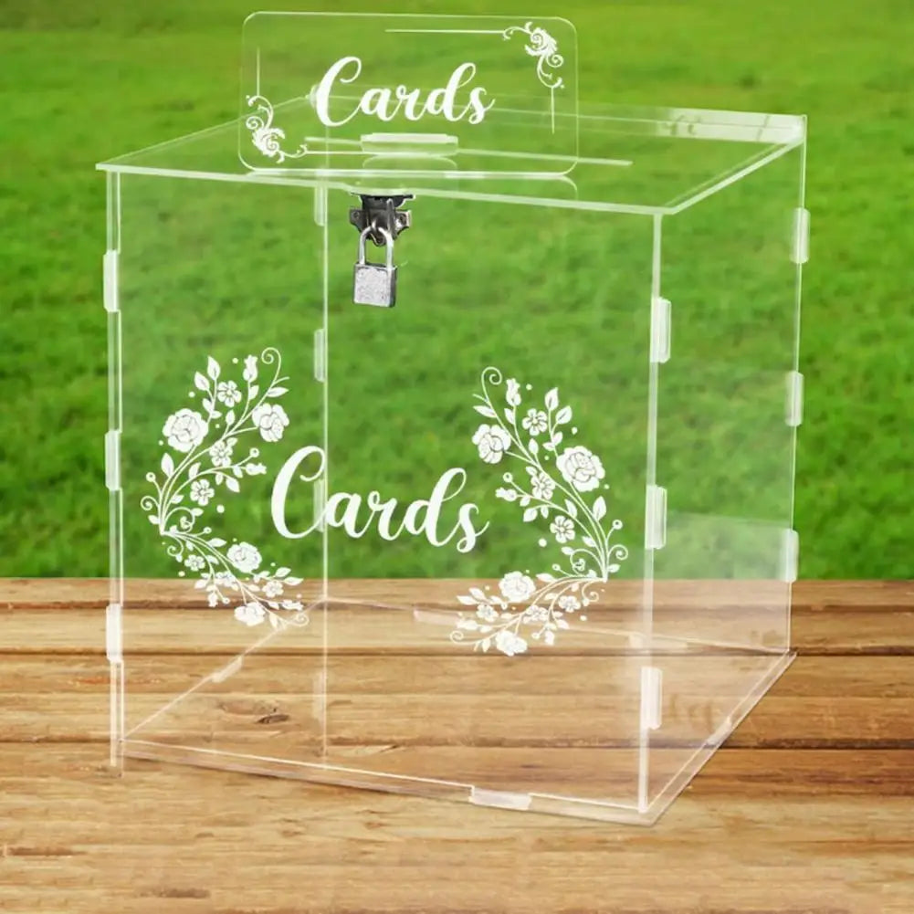 Wedding Card Box Clear Acrylic with Lock Detachable Design Gift Holder Reception Anniversary Birthday Graduation Events