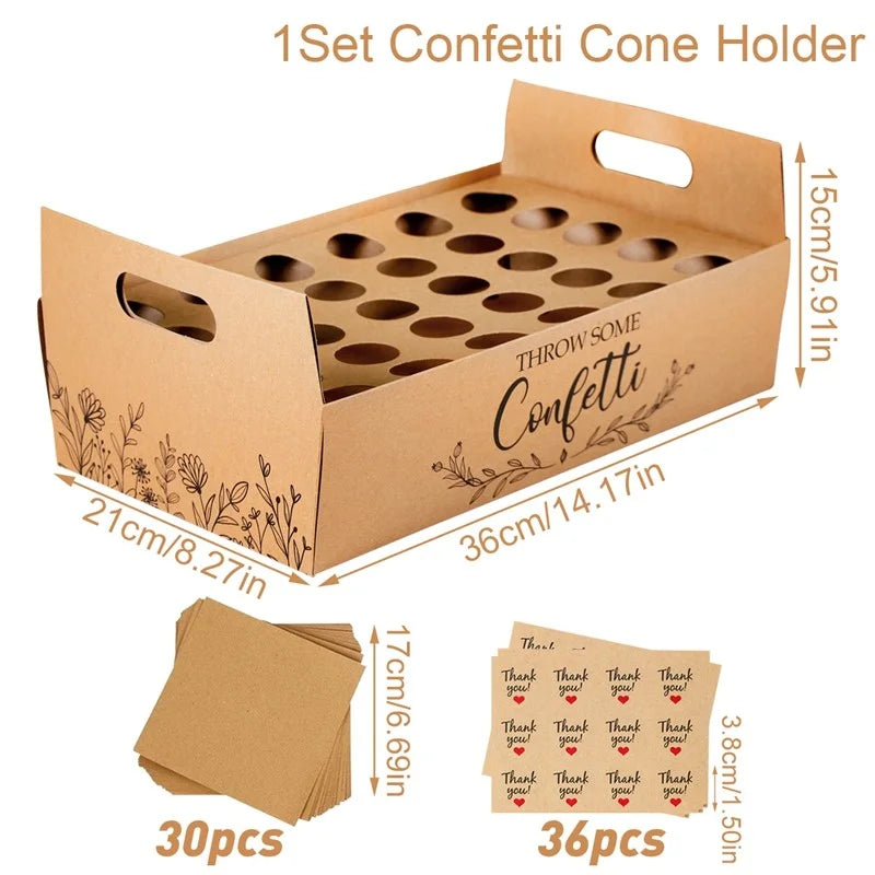 Wood Confetti Cones Wedding Cone Tray Rustic Wedding Decoration Confetti Cones Stand Holder Support Paper Cones Weding Supplies