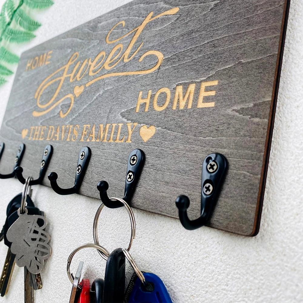 Personalized Key Holder for Wall Wood Custom Key Hook Key Hanger Housewarming Gift Wall Home House Warming Presents Decortion