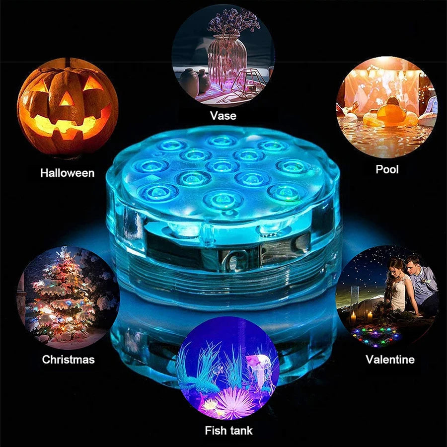 10 LEDs RGB Submersible Light Underwater Lamp Battery Operated Garden Swimming Pool Light for Wedding Party Aquarium Vase Bowl