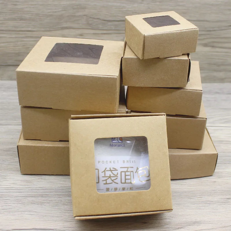 10pcs various gift packaging white kraft paper, window box paper, marble box with window, Christmas packaging packaging box