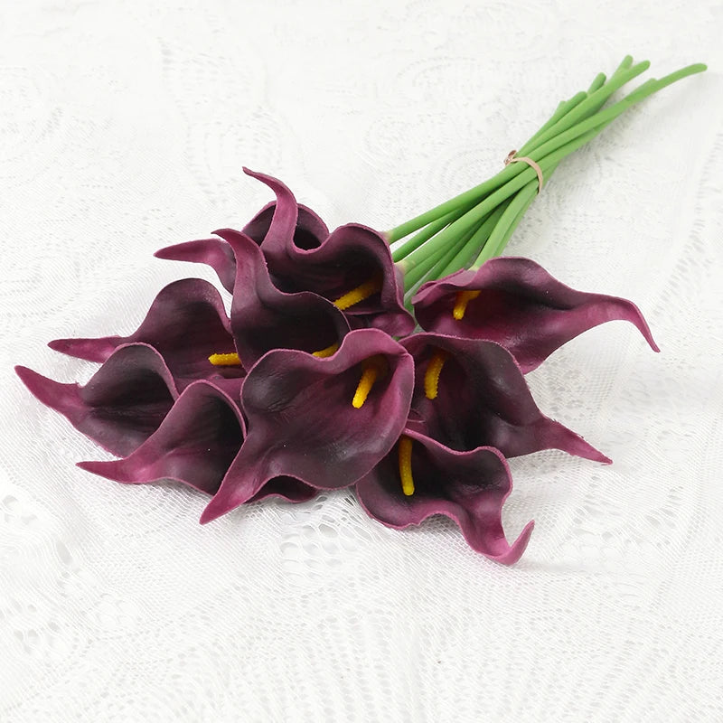 2/5Pieces Real Touch Calla Lily Artificial Flowers White Wedding Bouquet Bridal Shower Party Home Flower Decoration Fake Flowers