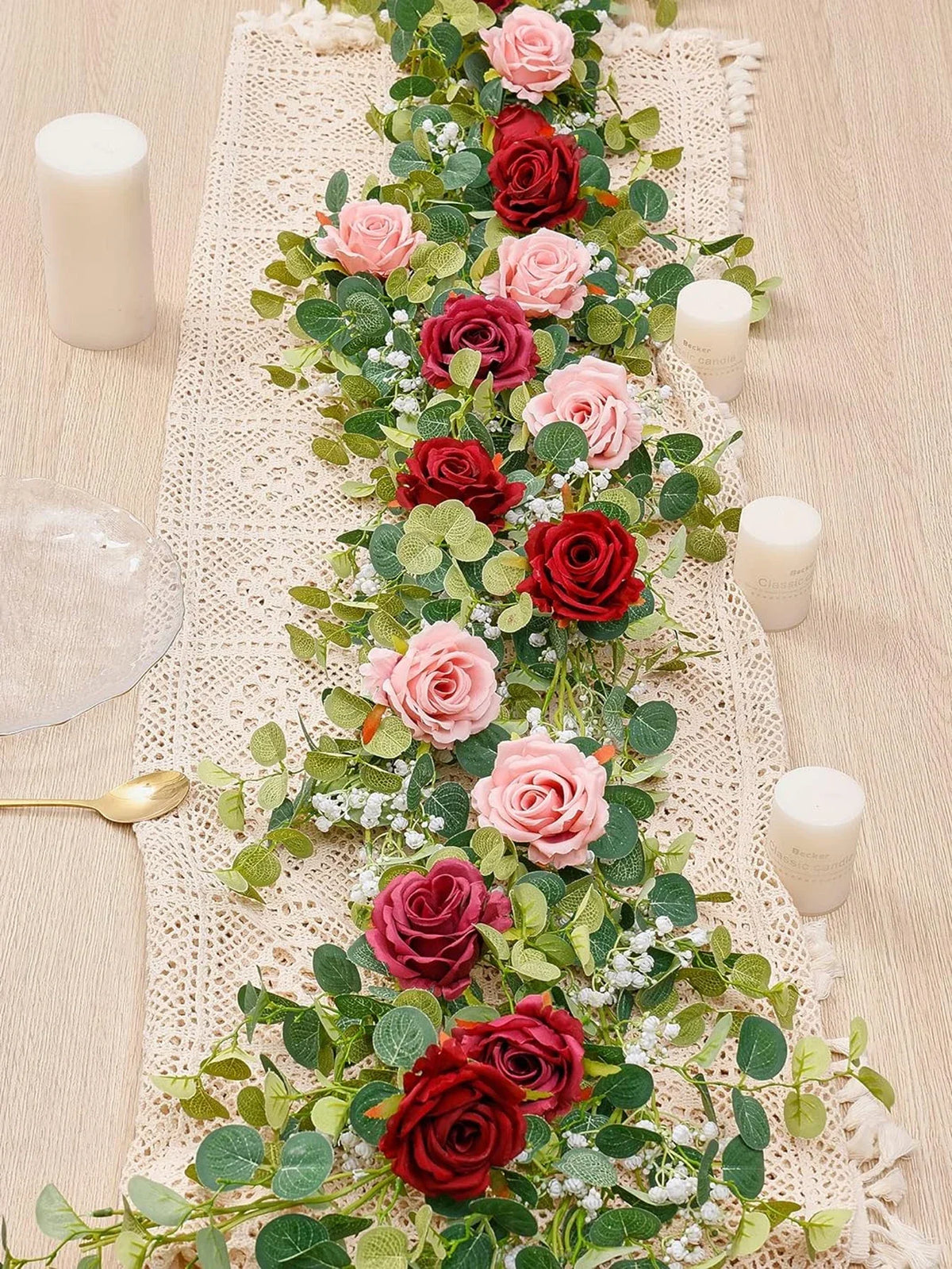 1pc Artificial Eucalyptus Rose Flowers Vine Gypsophila Floral Greenery Garland for Wedding Spring Home Party Craft Table Runner