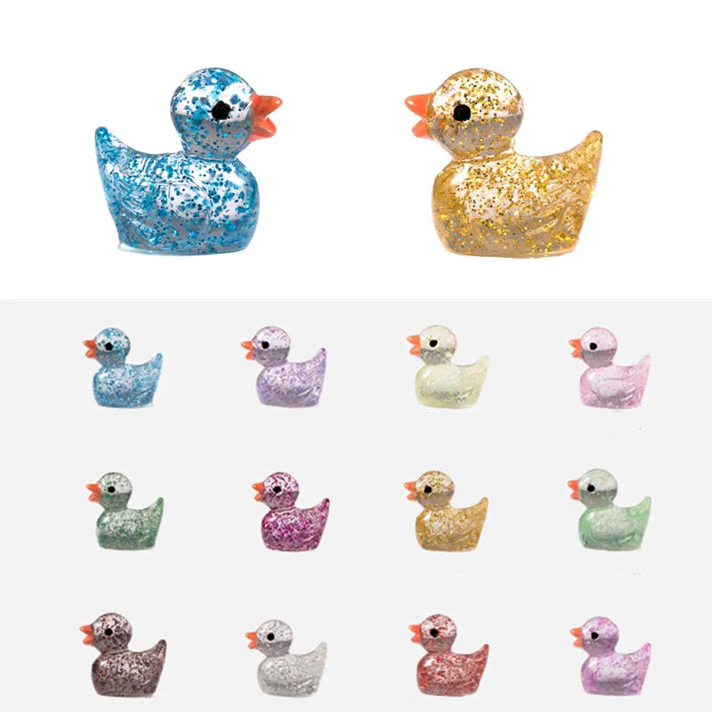 50PCS Mini Ducks Sequin Miniature Duck Resin Desk Decoration Cute Figurines Fairy Garden Accessories Home Decor DIY Doll House