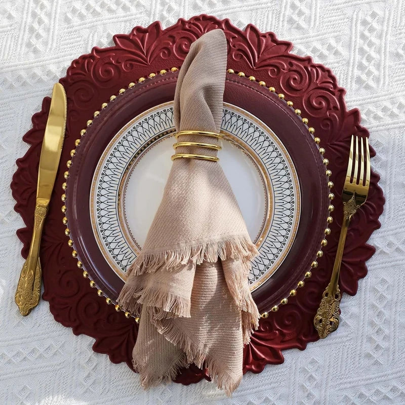 1/6/10PCS Round Kitchen Table Mat European Embossed Waterproof Faux Leather Round Table Placemats for Kitchen Dining Patio 식탁매트