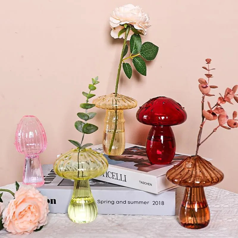 Mini Mushroom Glass Vase Hydroponic Aromatherapy Bottle Hydroponic Flower Plant Decoration Home Nordic Vase Table Creative Vase