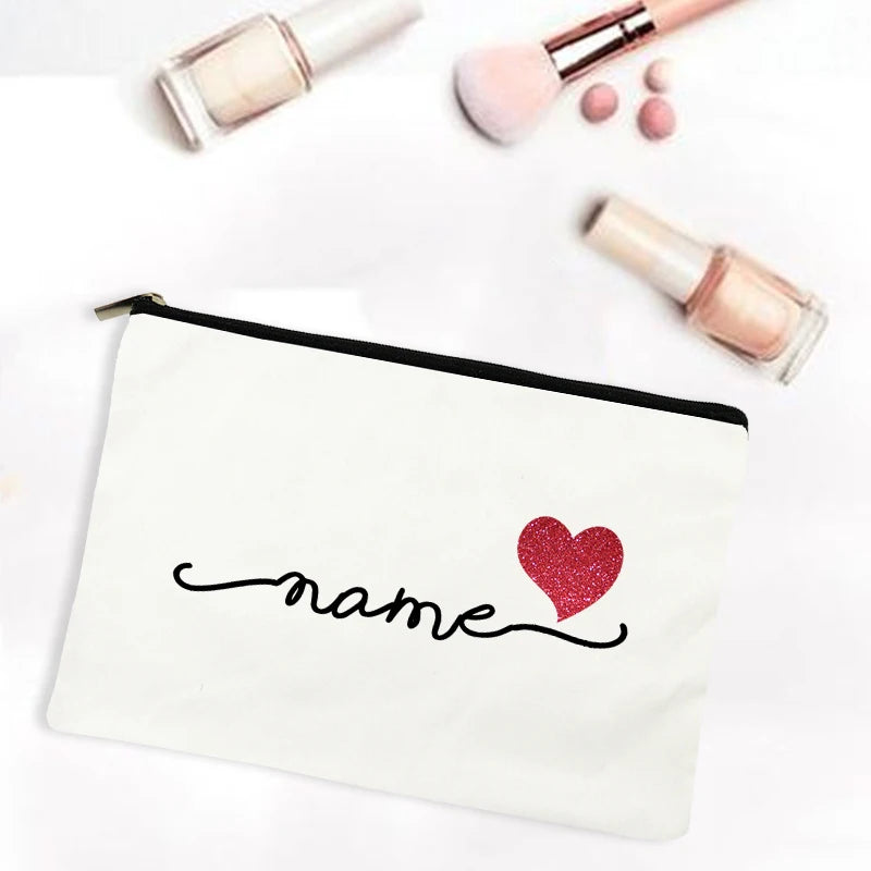 Personalized Canvas Monogram Cosmetic Zipper Pouch Makeup Bag Bridesmaid Maid of Honor Holiday Wedding Bachelorette Party Gifts