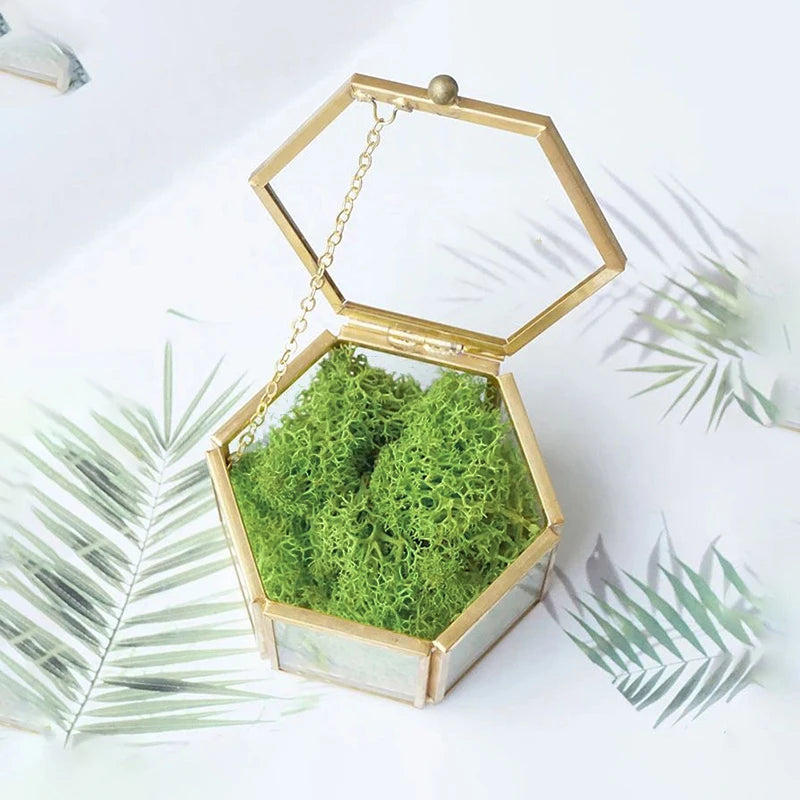 Custom Hexagonal Glass Ring Box Wedding Engagement Valentines Decoration Mr and Mrs Ring Bearer Storage Box for Ceremony