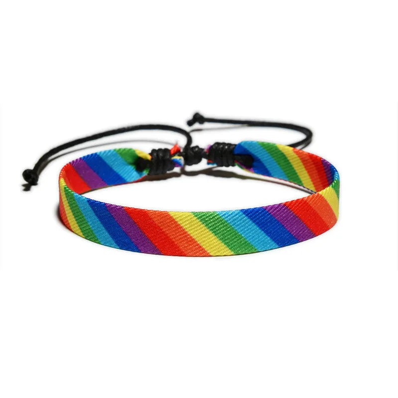 Handmade Braided Rainbow Bracelet Adjustable Lesbian LGBT Pride Month Bracelet