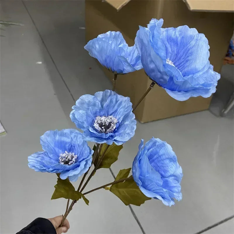 Simulation 5 Poppies High Branch Poppy Bouquet Artificial Artificial Flowers Home Living Room Dining Table Wedding Decoration