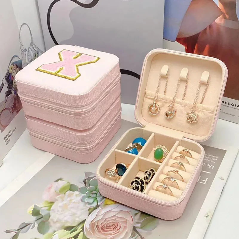 Mini Jewelry Storage Box Bridesmaid Gift Ideas Travel Jewelry Case Initial Letter with Name Birthday Party Box Mother's Day Gift