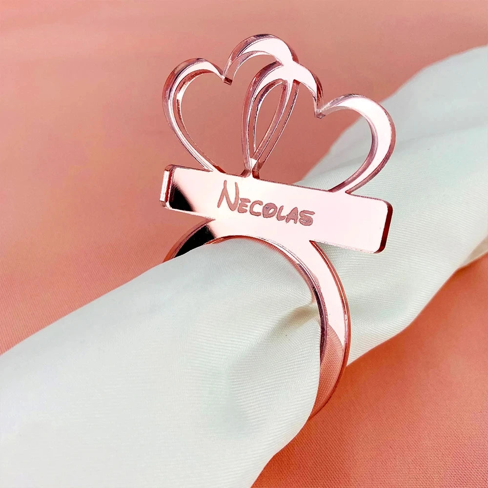 50pcs Personalized Napkin Ring Engraved Mirror Table Napkin Holder Custom Wedding Party Place Name Card Table Decoration Party
