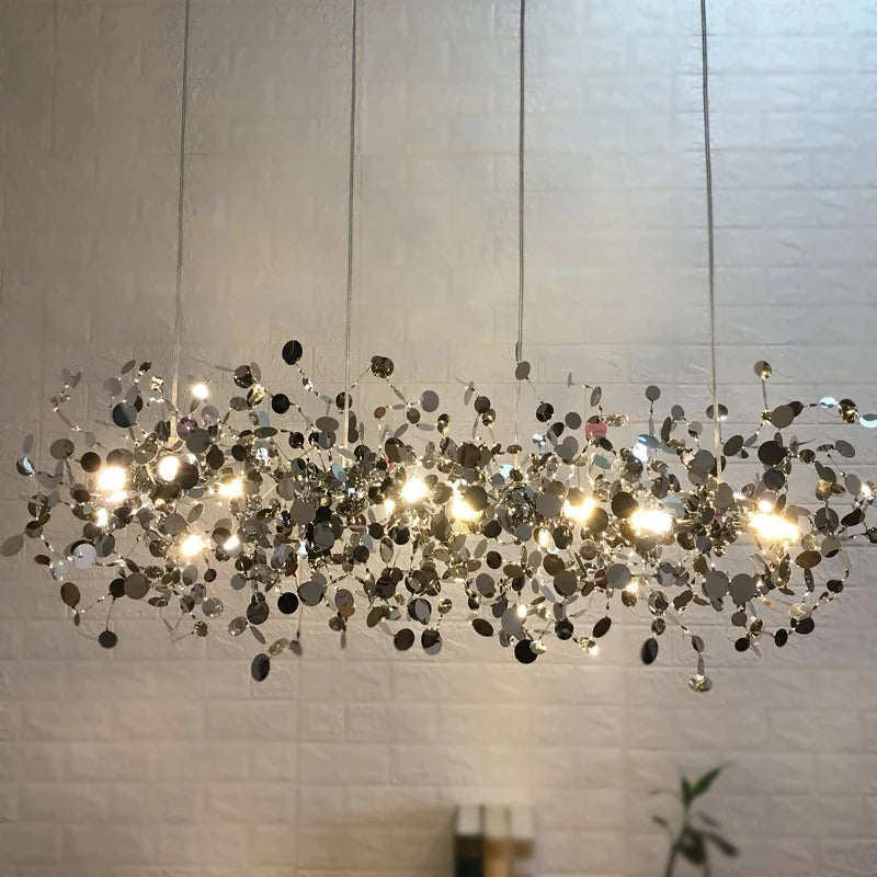 Nordic Modern Personality Stainless Steel Chrome Leaf LED Chandelier Living Room Lamp Bar Table Lamp Dining Room Chandelier