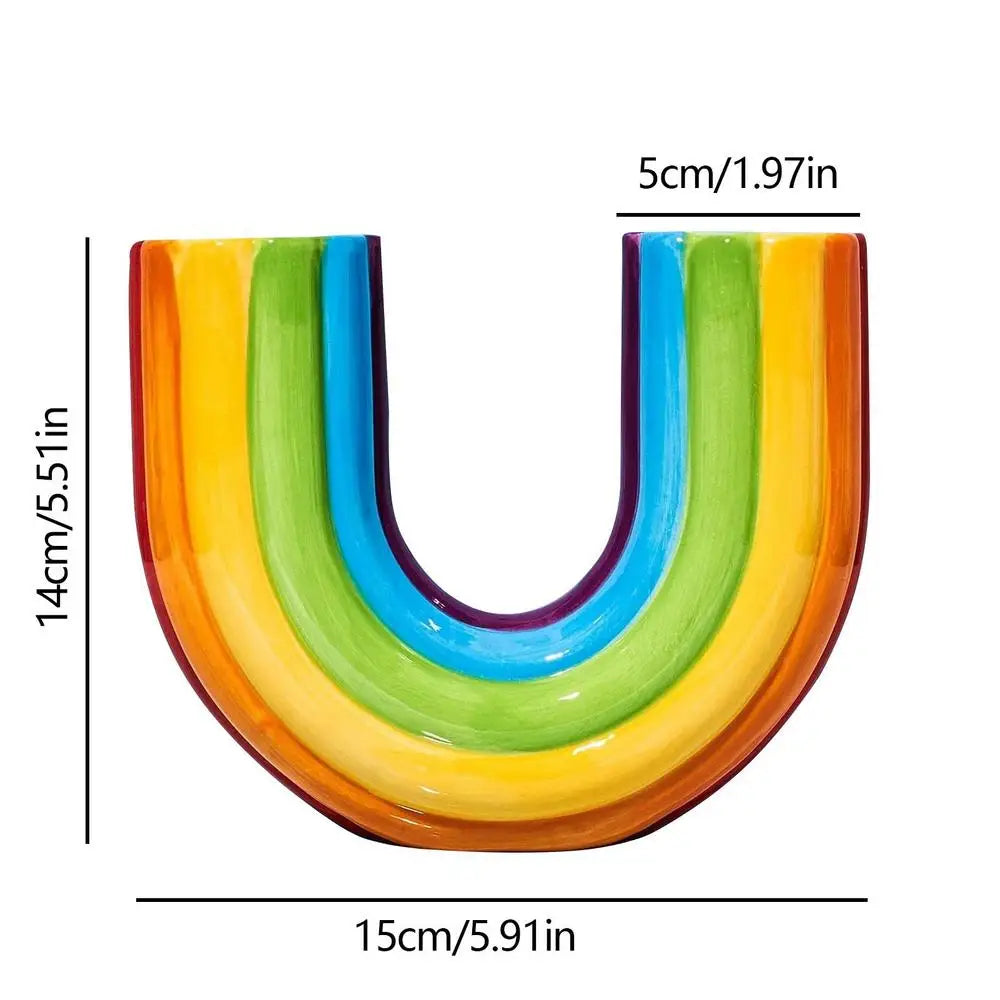 Modern Simple U Shape Vase Creative Rainbow Dried Flower Vase Modern Aesthetic Ornaments Resin Flowerpot For Office Home Decor