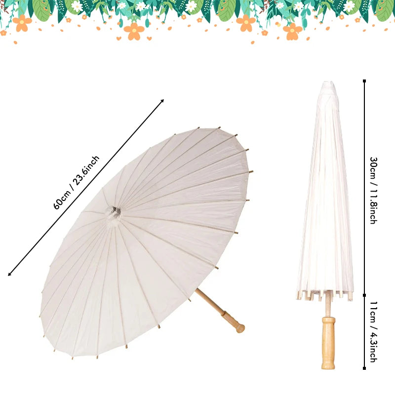 Paper Umbrella for Wedding Chinese Oil Paper Umbrella White DIY Parasol Bridal Baby Shower Party Photograph Prop Decor 60/84cm