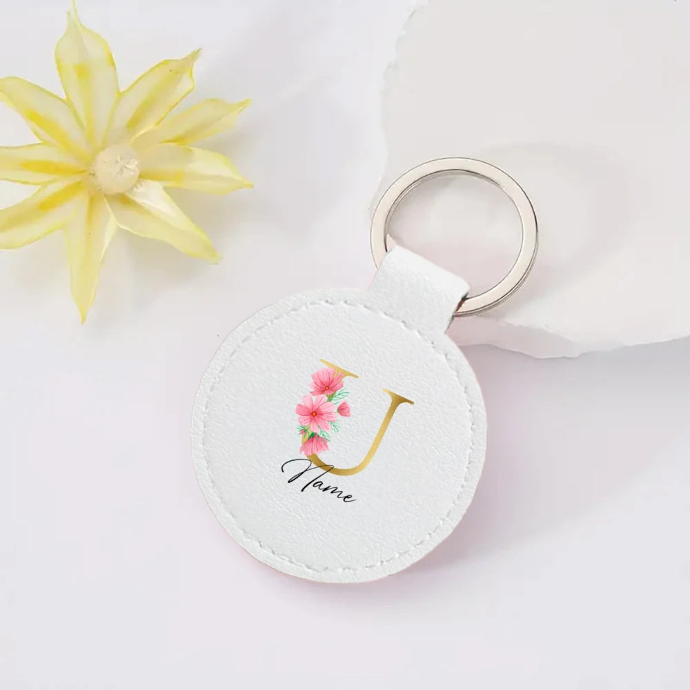 Personalized Keyring Pendant Initial with Name Key Chain Leather Key Ring Mobile Phone Bag Jewelry Accessories Best Gift for Her