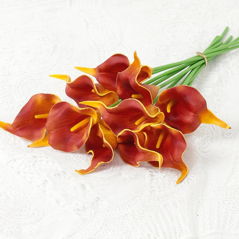 2/5Pieces Real Touch Calla Lily Artificial Flowers White Wedding Bouquet Bridal Shower Party Home Flower Decoration Fake Flowers