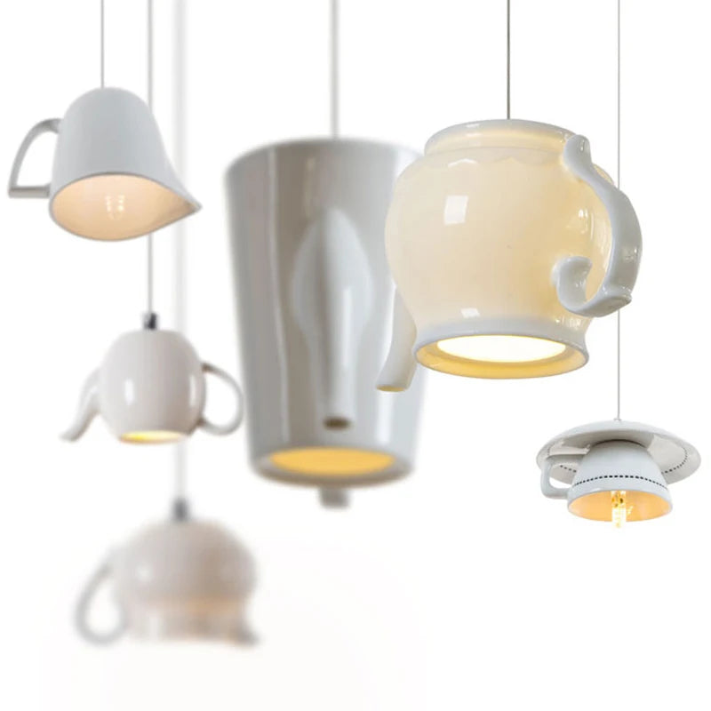 Modern Tea Cup Teapot Hanging Lamp Ceramic Led Pendant Lights Dining Room Kitchen Home Decor Luminaire Lighting Fixtures