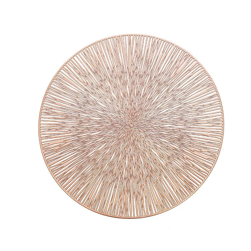 Round Placemats Gold Metallic Set of 6 Vinyl Placemats 15in ,Easy Clean Wipeable Non-Slip Stain Heat Resistant Table Place Mats