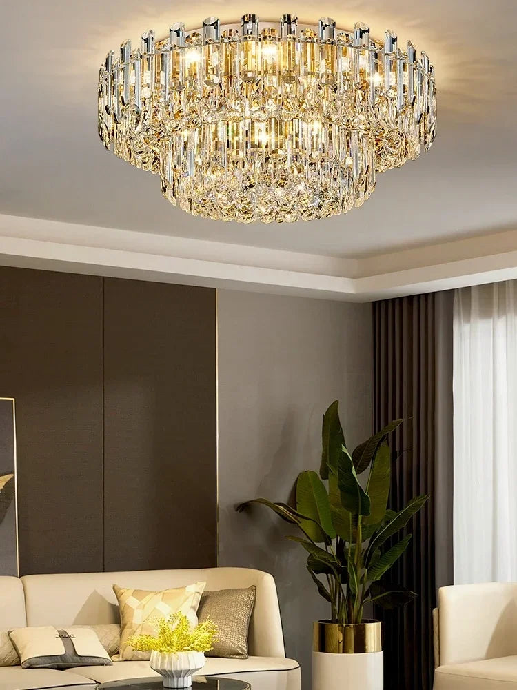 Modern Luxury Ceiling Lamp Smoke Clear Crystal Led Round Lighting for Living Room Bedroom Dining Room Gold Ceiling Chandelier