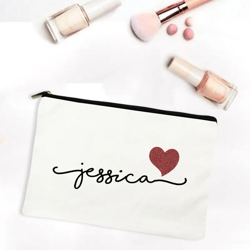 Personalized Canvas Monogram Cosmetic Zipper Pouch Makeup Bag Bridesmaid Maid of Honor Holiday Wedding Bachelorette Party Gifts