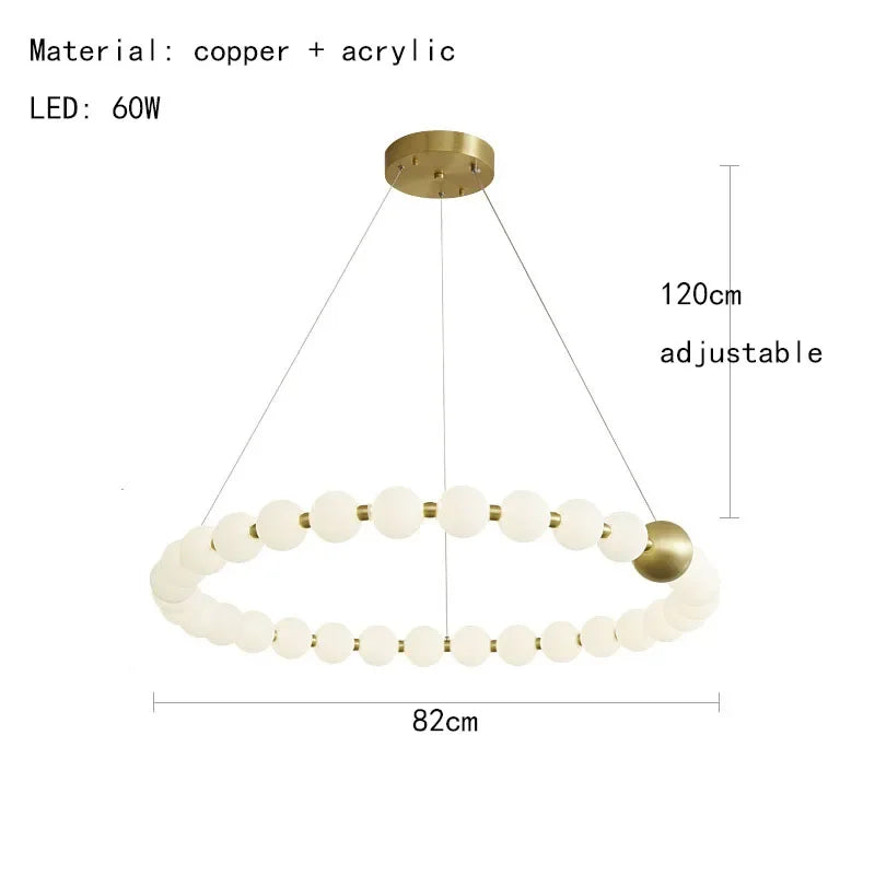 French Pearl Necklace Dining Chandelier Nordic Living Room Chandelier Full Copper Chandelier Buddha Bead Acrylic Lamp