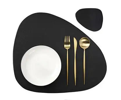 Inyahome Irregular Shape PU Leather Placemats Set Oil-Proof Waterproof for Kitchen Tables Bistro Tables Bars Coffee Shops Hotels