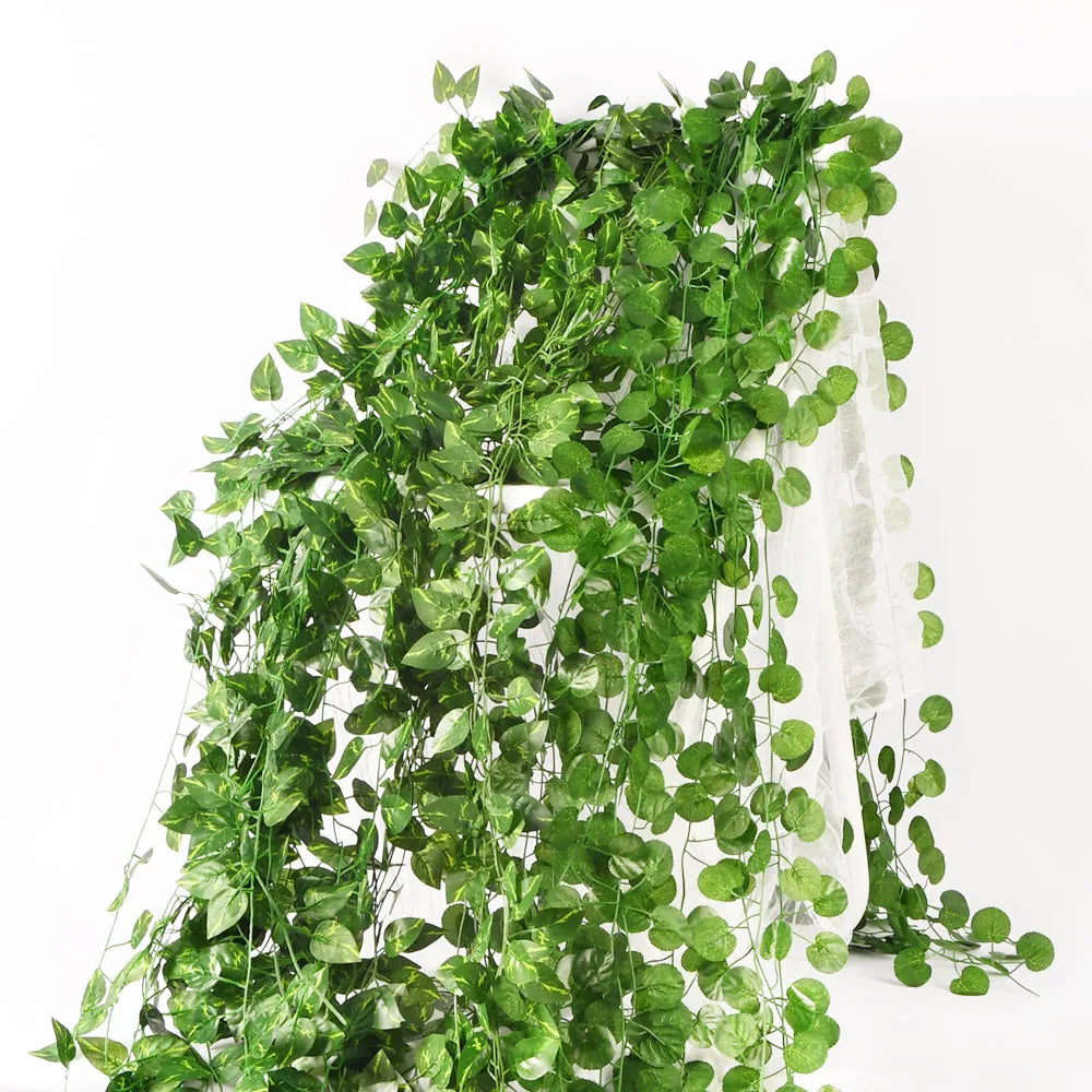 1 piece 2.1M Home Decor Artificial Ivy Leaf Garland Plants Vine Fake Foliage Flowers Creeper Green 80pcs leaf Ivy Wreath