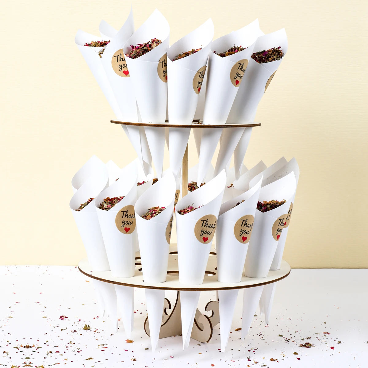 Wood Confetti Cones Wedding Cone Tray Rustic Wedding Decoration Confetti Cones Stand Holder Support Paper Cones Weding Supplies