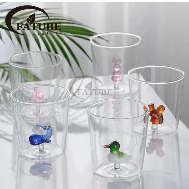 Glass Cup 3D Cartoon Animal Shape Glasses Home Cute Water Coffee Glass Single Layer Cup with Guests Juice Cold Drink Cup