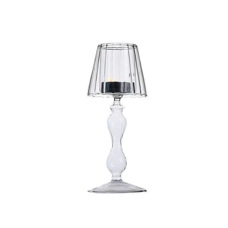 European Style Glass Desk Lamp Shaped Candle Holder High Legged Striped Candle Holder Wedding Home Creative Decoration