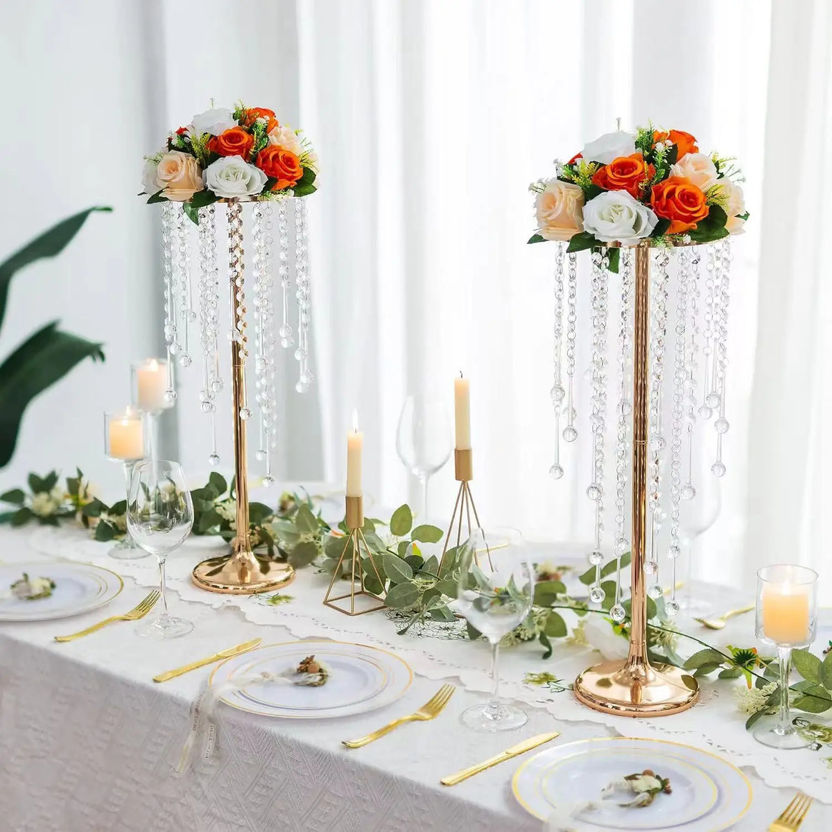 10Pcs/Lot Luxurious Crystal Flower Stand Centerpieces Candle Holder For Wedding Party Dinner Restaurant Home Decoration Supplies