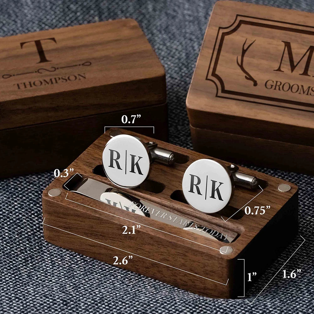 Custom Metal Cufflinks Tie Clip & Rectangle Gift Box Engraved Gift for Dad and Groomsmen Personalized Best Man Cufflinks Set
