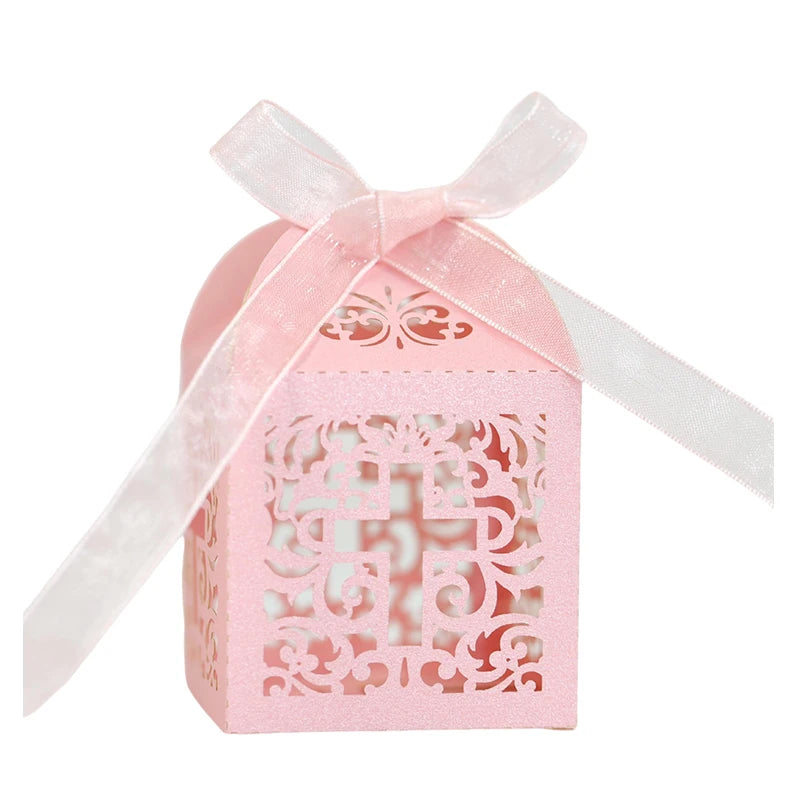 20/30/50PCS Cross Carriage Laser Cut Candy Boxes Wedding Favors Gifts Box Communion Christening Easter Baby Shower Party Decor